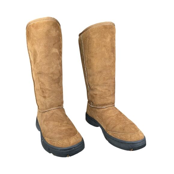 UGG Ultimate Tall Braid Brown Suede Shearling Lined Winter Boots Size US 7 - Picture 5 of 10